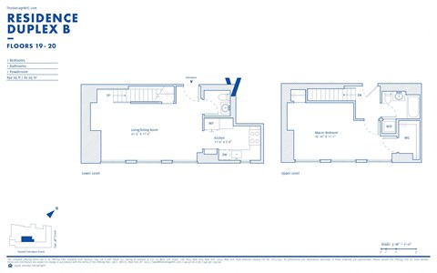 Floor plan for 1 bed, 1.5 baths, 900 sqft